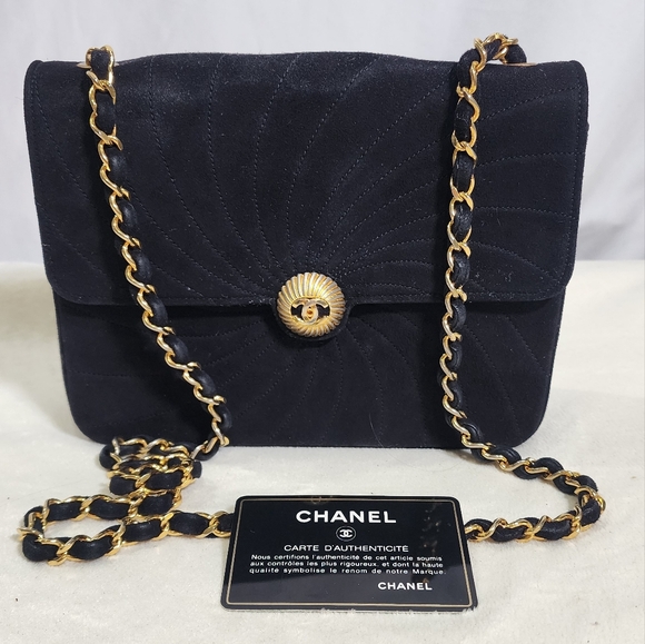 Chanel swirl suede shoulder bag. Minor fading on hardware. Hologram not present. - Picture 1 of 16